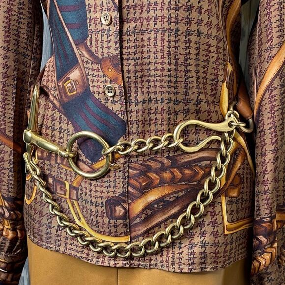 Ralph Lauren Brown Multi Glen Plaid Equestrian Elegance Silk Print Blouse - Picture 5 of 16